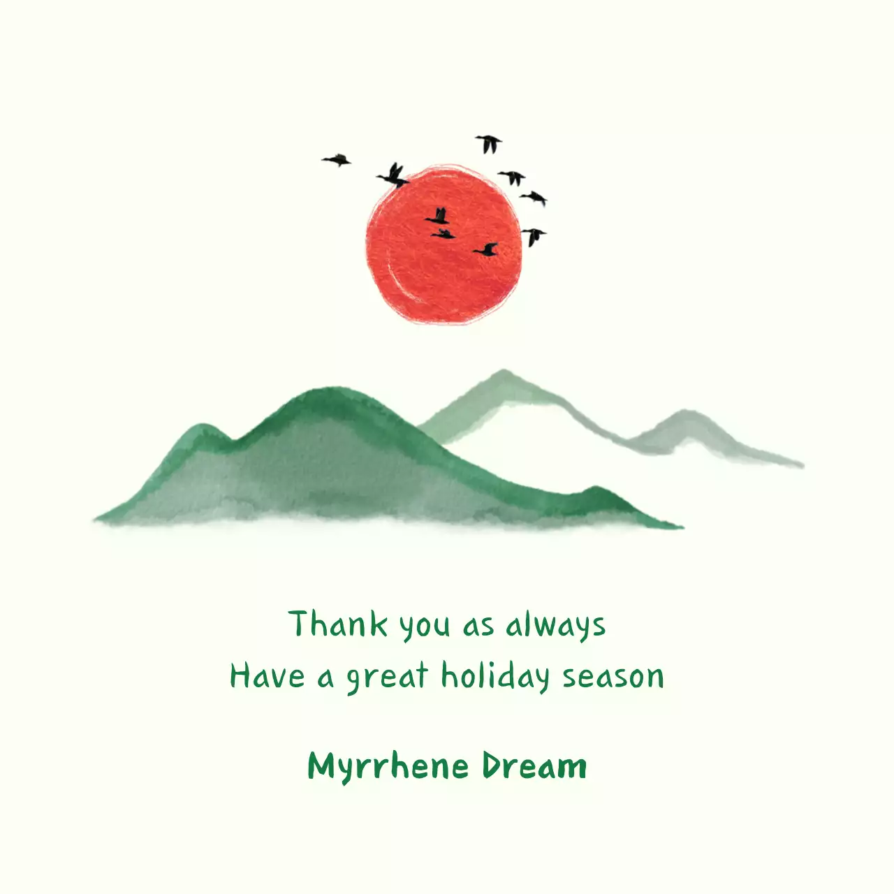 Lời chào Chuseok với núi xanh và mặt trời đỏ