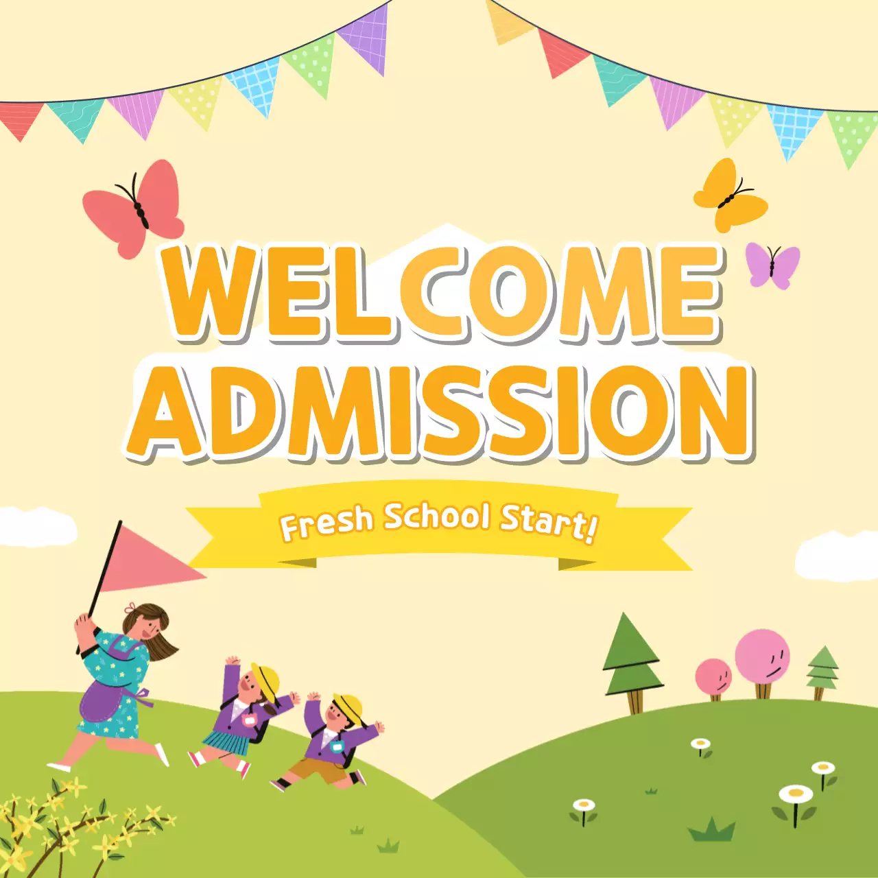 Yellow Playful School Announcement Social Media Post