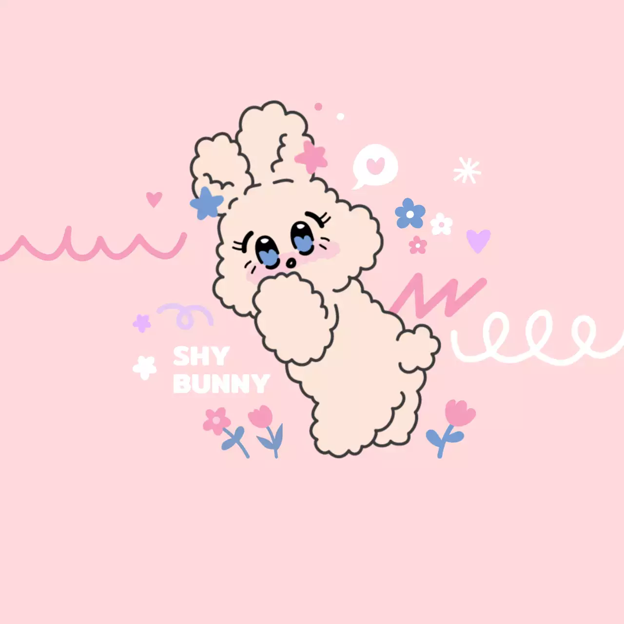 Personalized merchandise with various shapes and floral illustrations in pink and pastel colors and a cute bunny character.