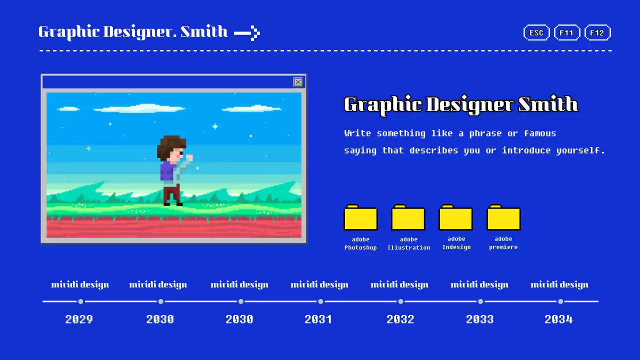 Portfolio presentation in blue and yellow