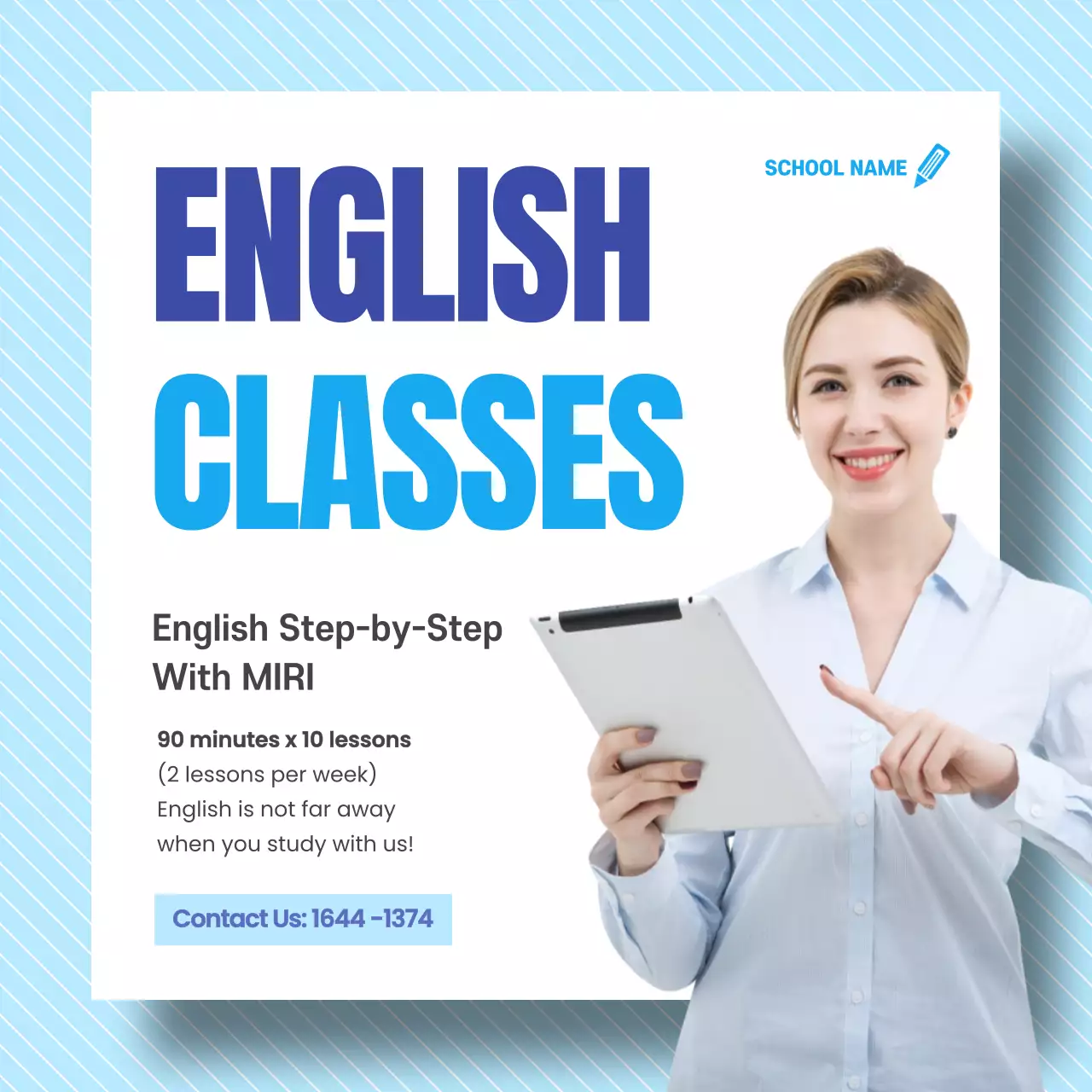 Blue Modern English Classes Advertisement Instagram Post