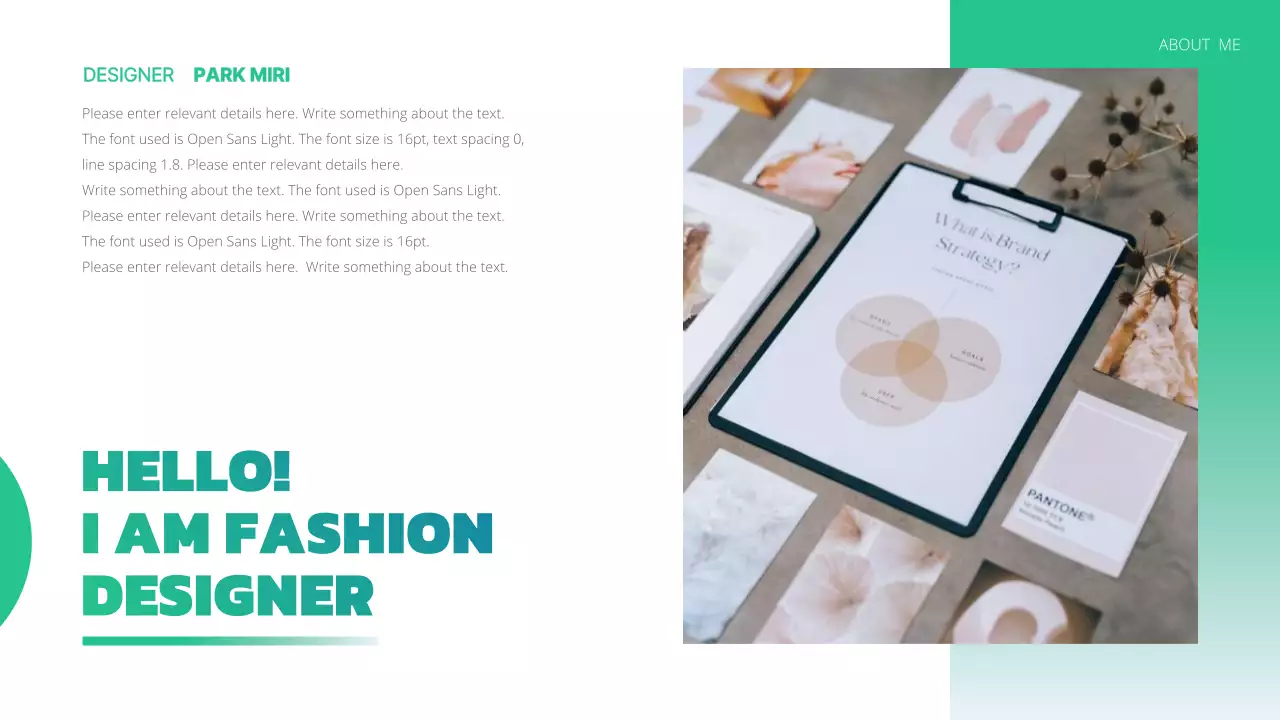 A simple design portfolio in green