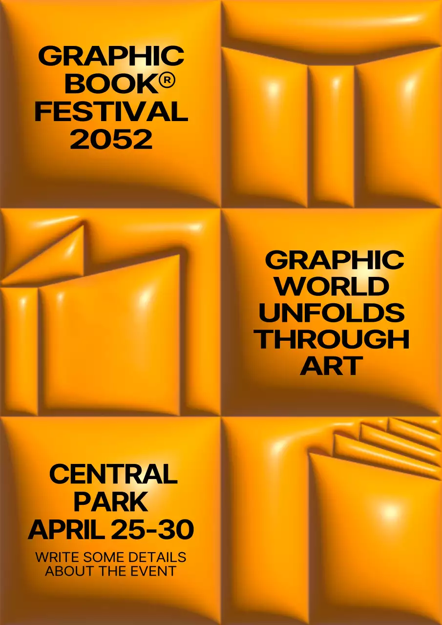 주황색과 검정색의 입체적인 그래픽북 페스티벌