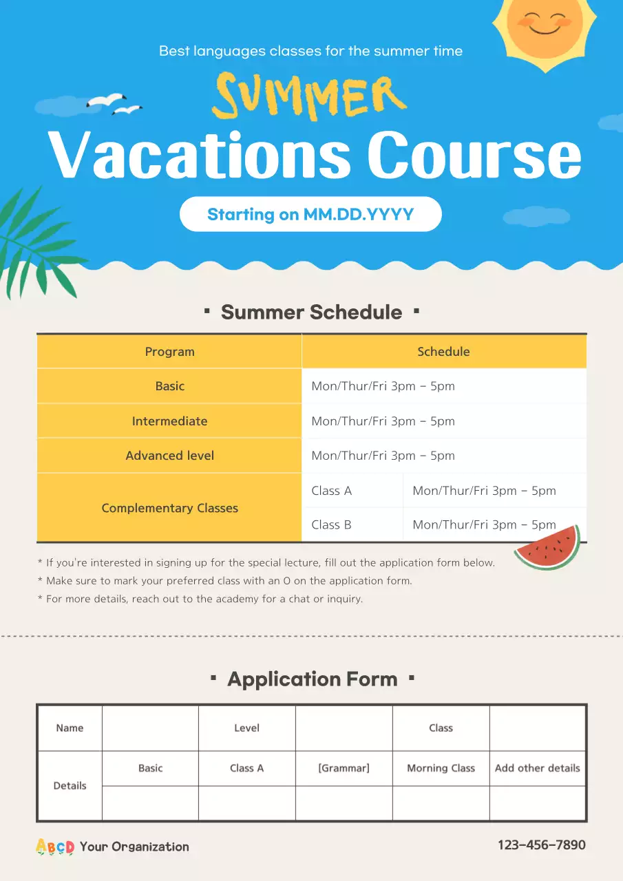 Blue Modern Vacation Course Schedule
