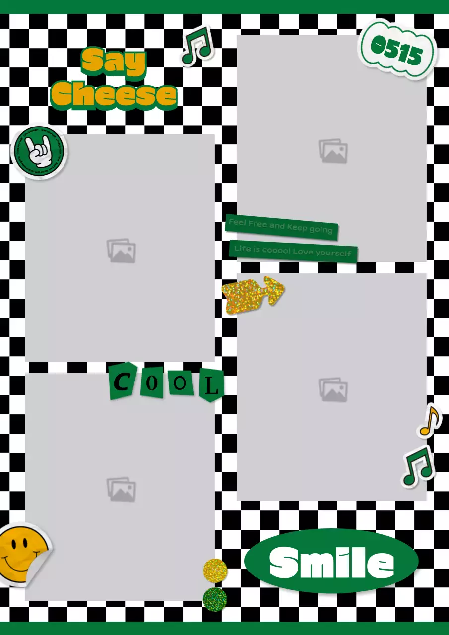 Kitschy sticker-inspired headshot frame in green and yellow