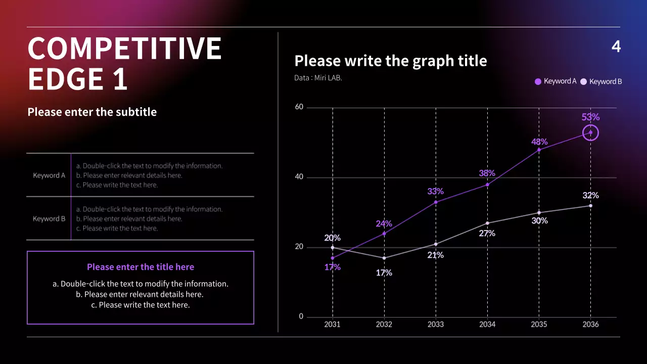 IR presentation with black, blue and red gradient business concept