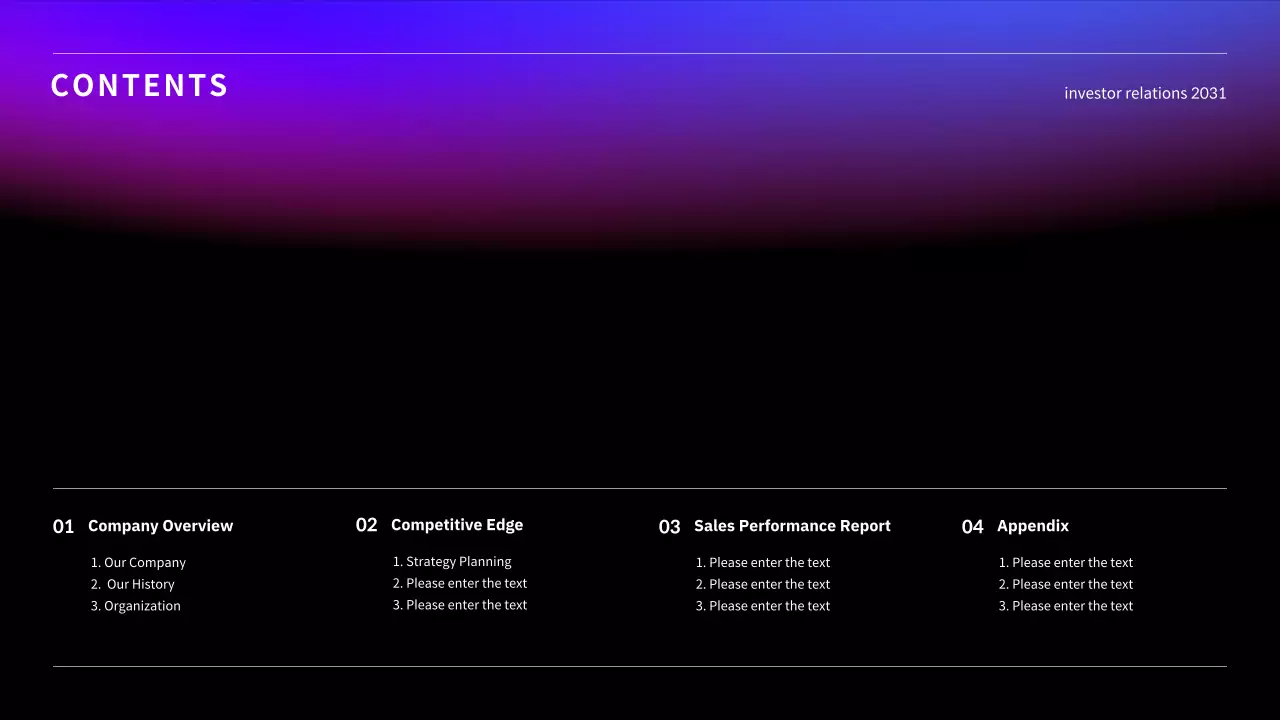 IR presentation with black, blue and red gradient business concept