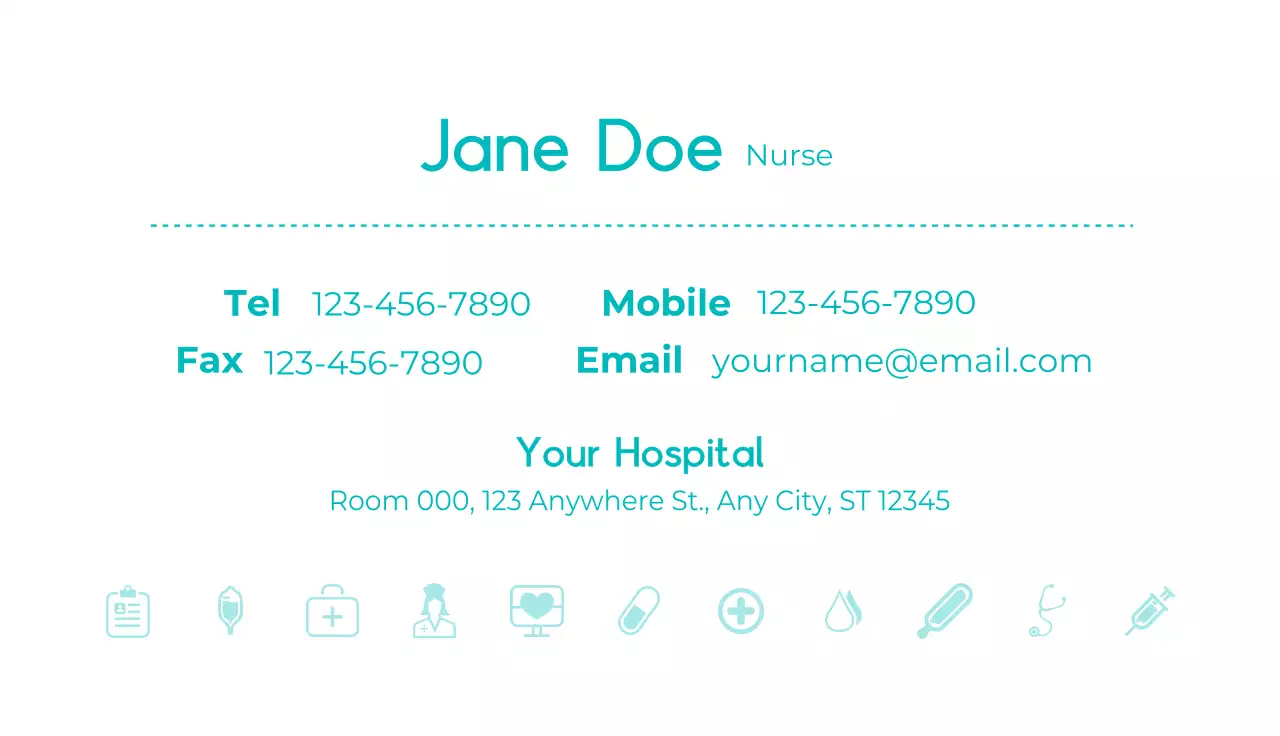 Teal Minimal Hospital Business Card