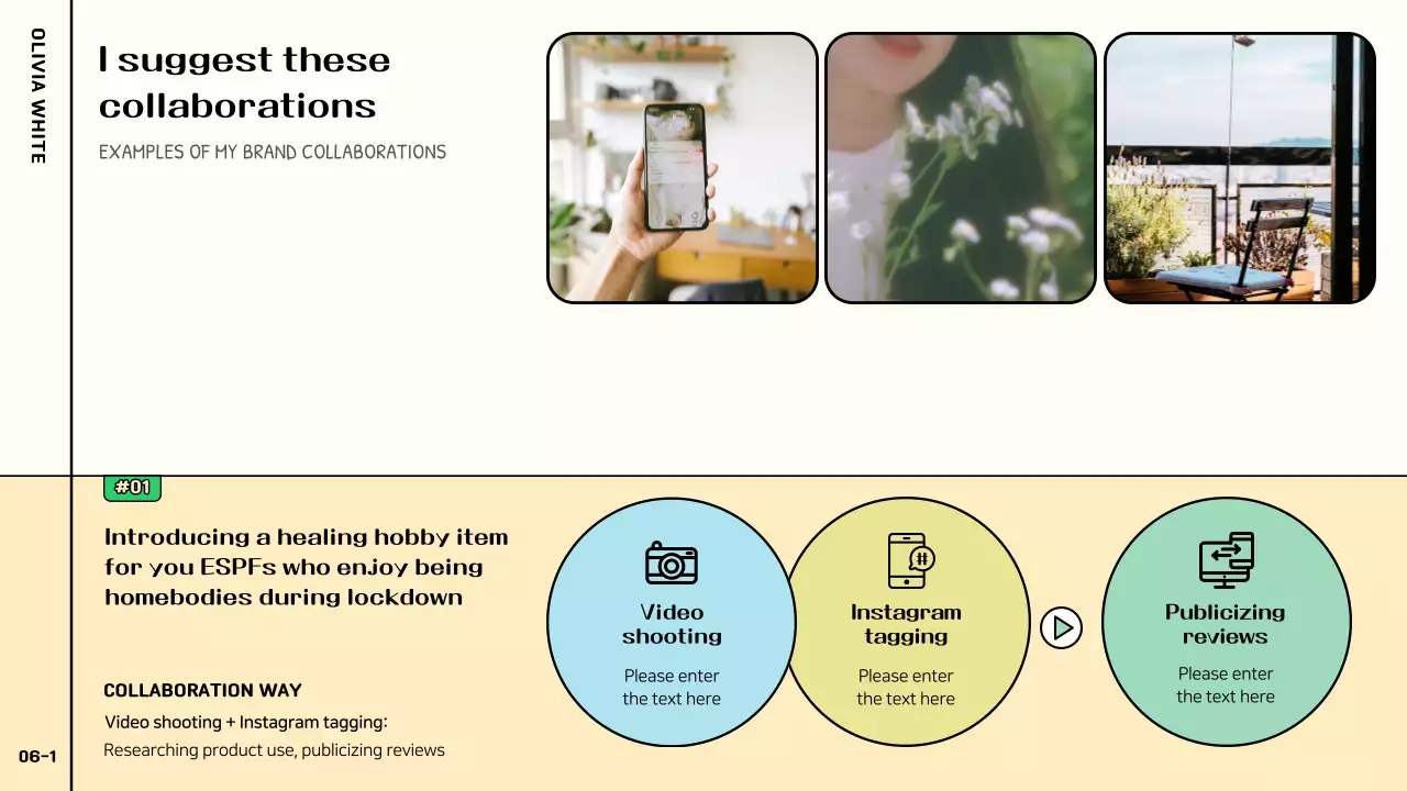 A cute and colorful information chart in pink, green, and pastels for a YouTuber collaboration proposal.