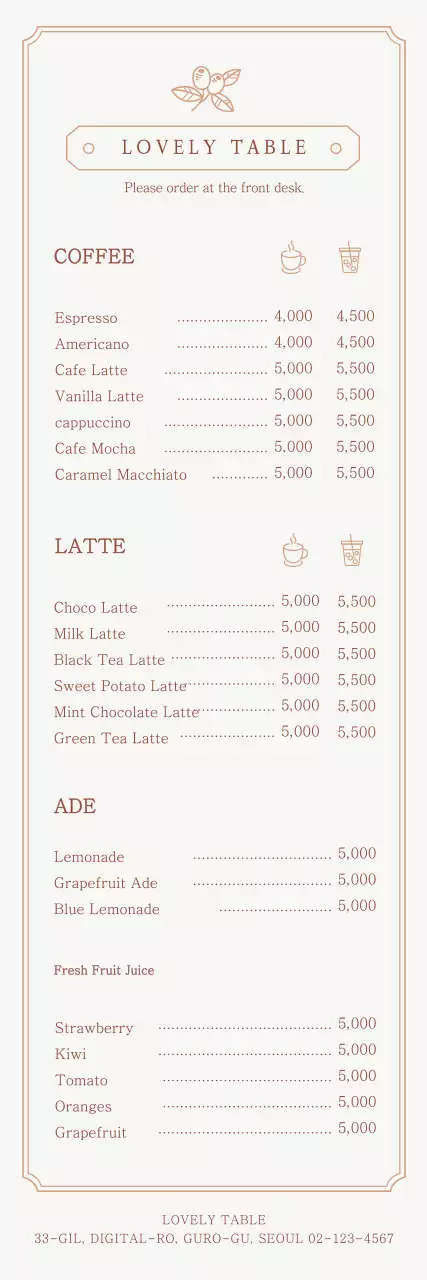 A cafe menu with an emotional frame concept