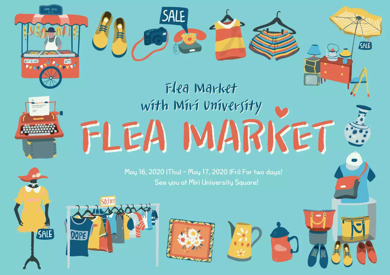 Blue Trendy Flea Market Promotion Poster