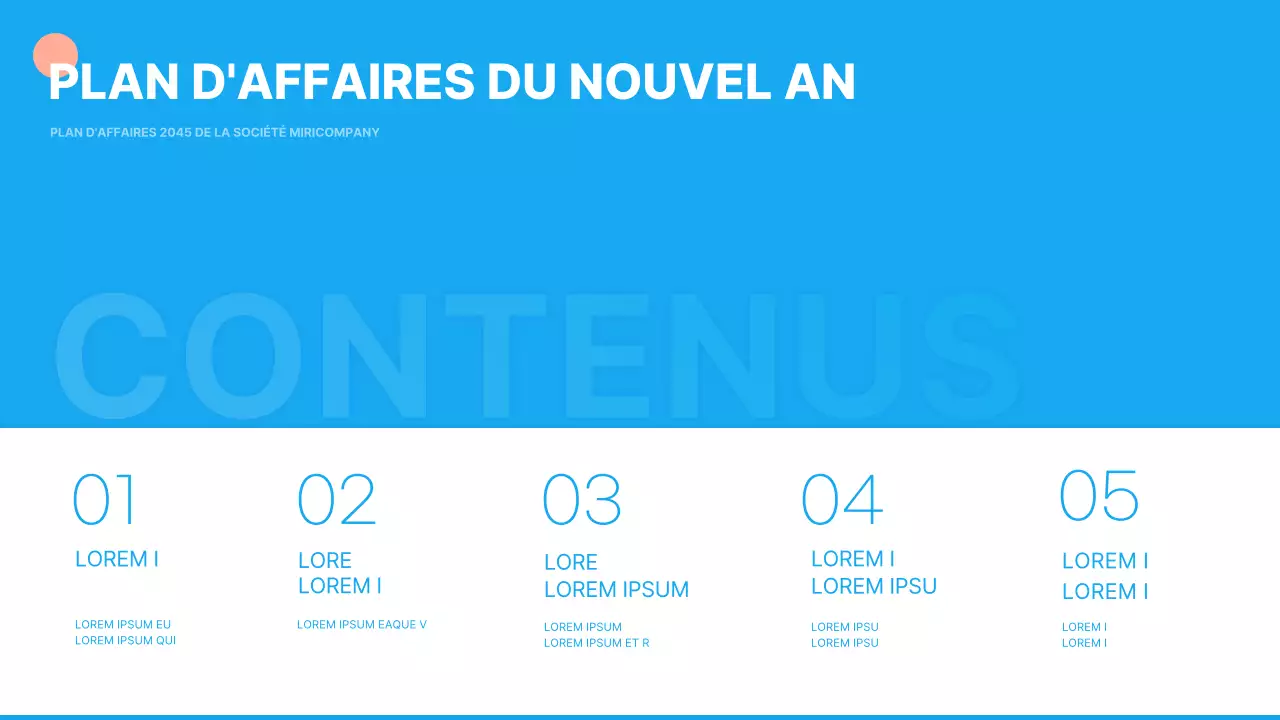 Présentation simple du plan d'affaires du Nouvel An en bleu clair