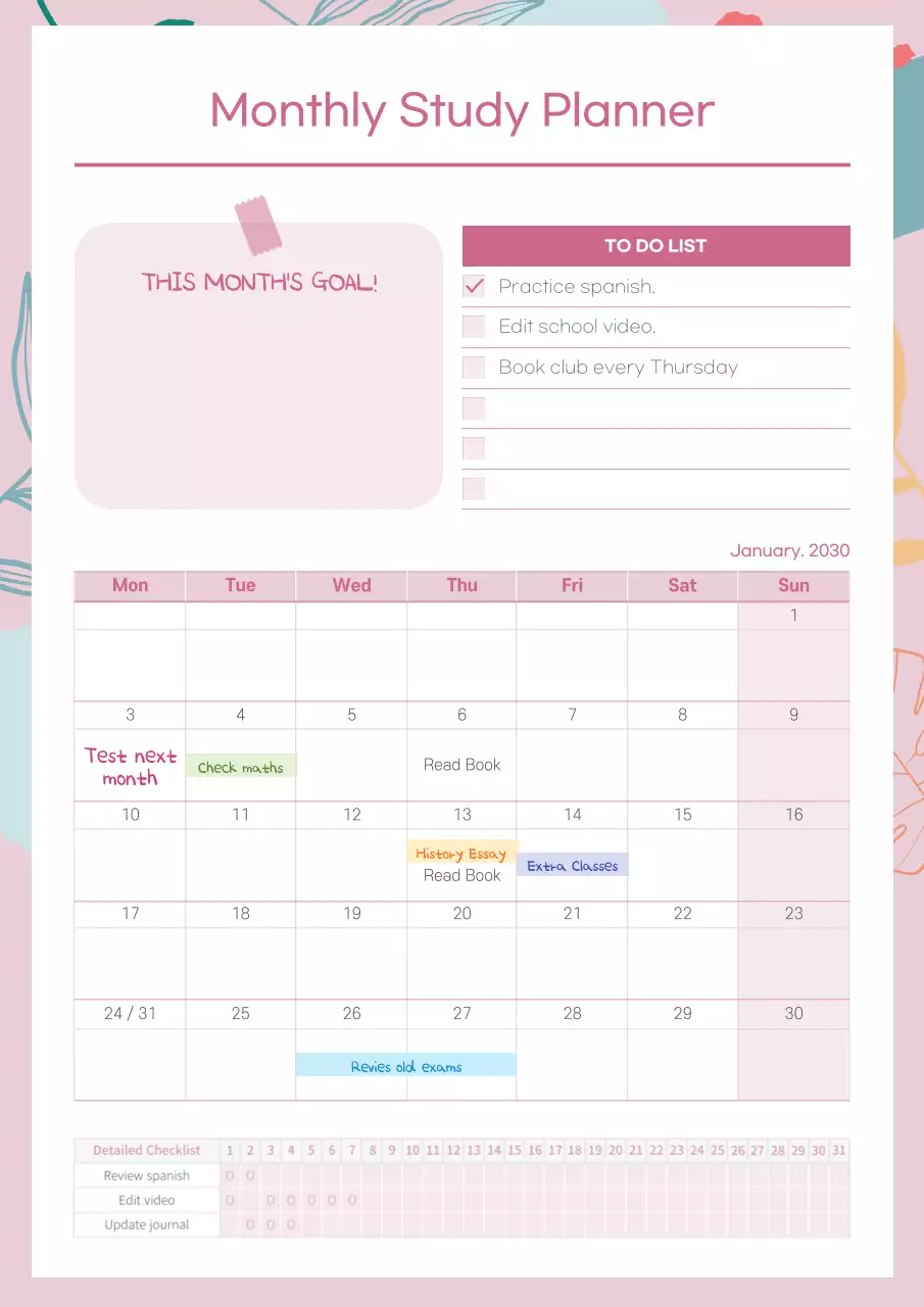 Pink Minimal Study Planner