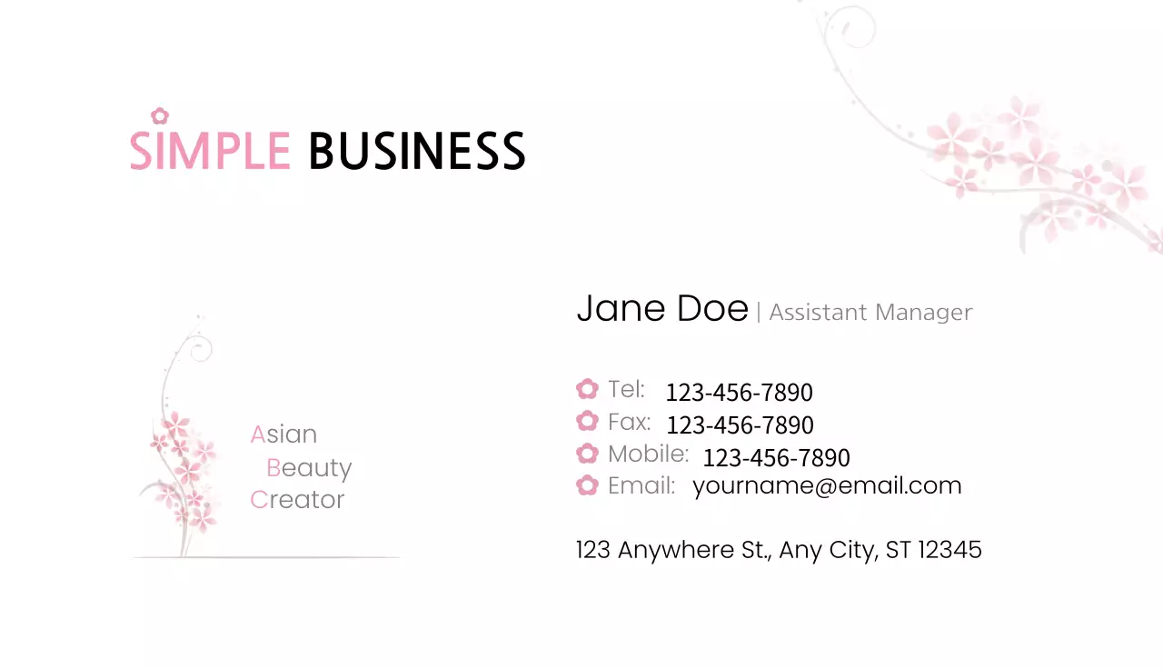 Pink Simple Business Card