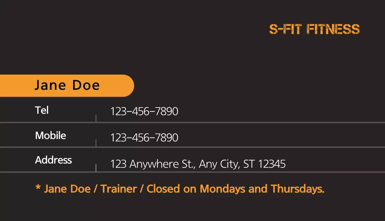 Orange Modern Fitness Promotion Business Card