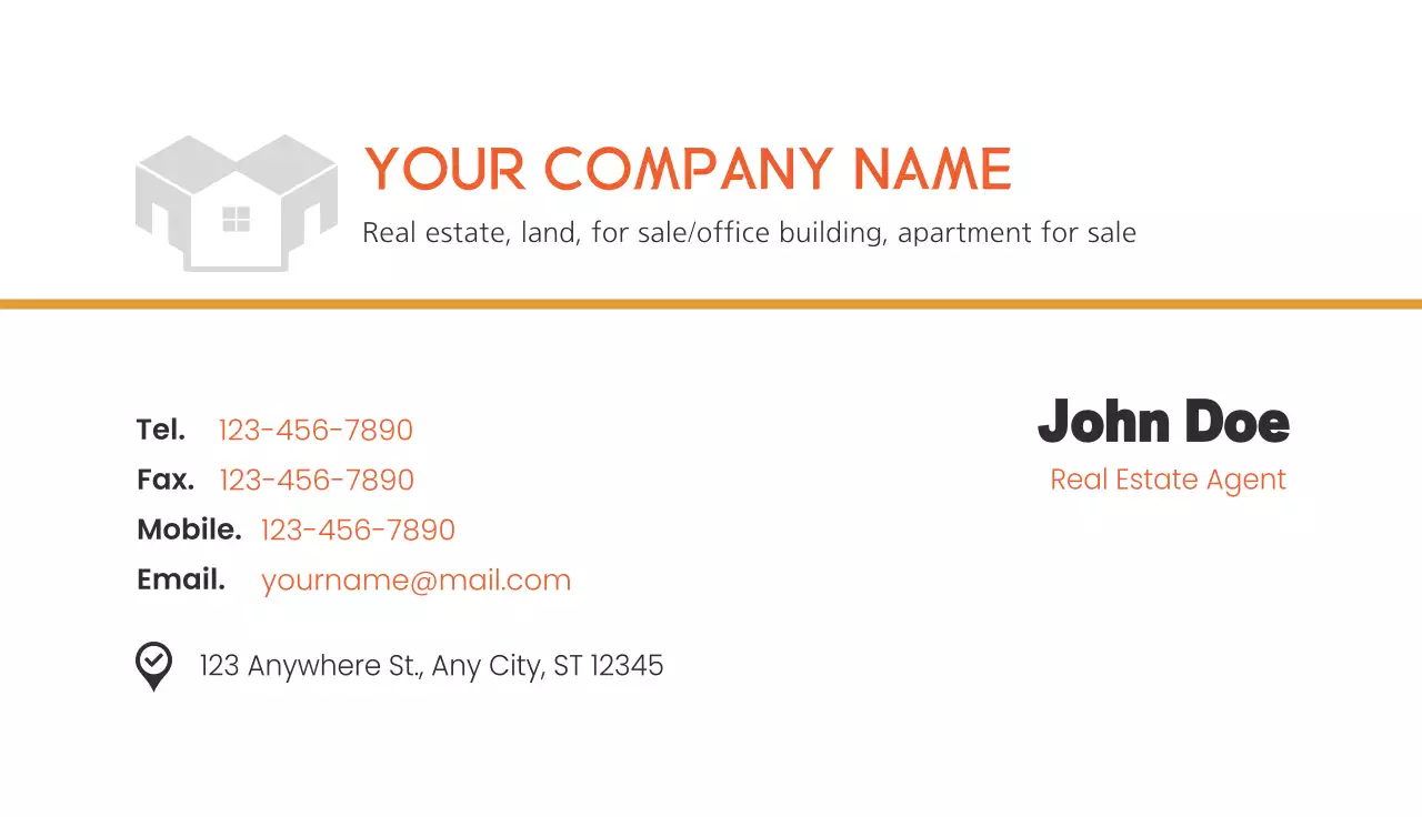 Orange Minimal Real Estate Business Card
