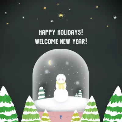 A snowy Christmas card with a soothing green background.