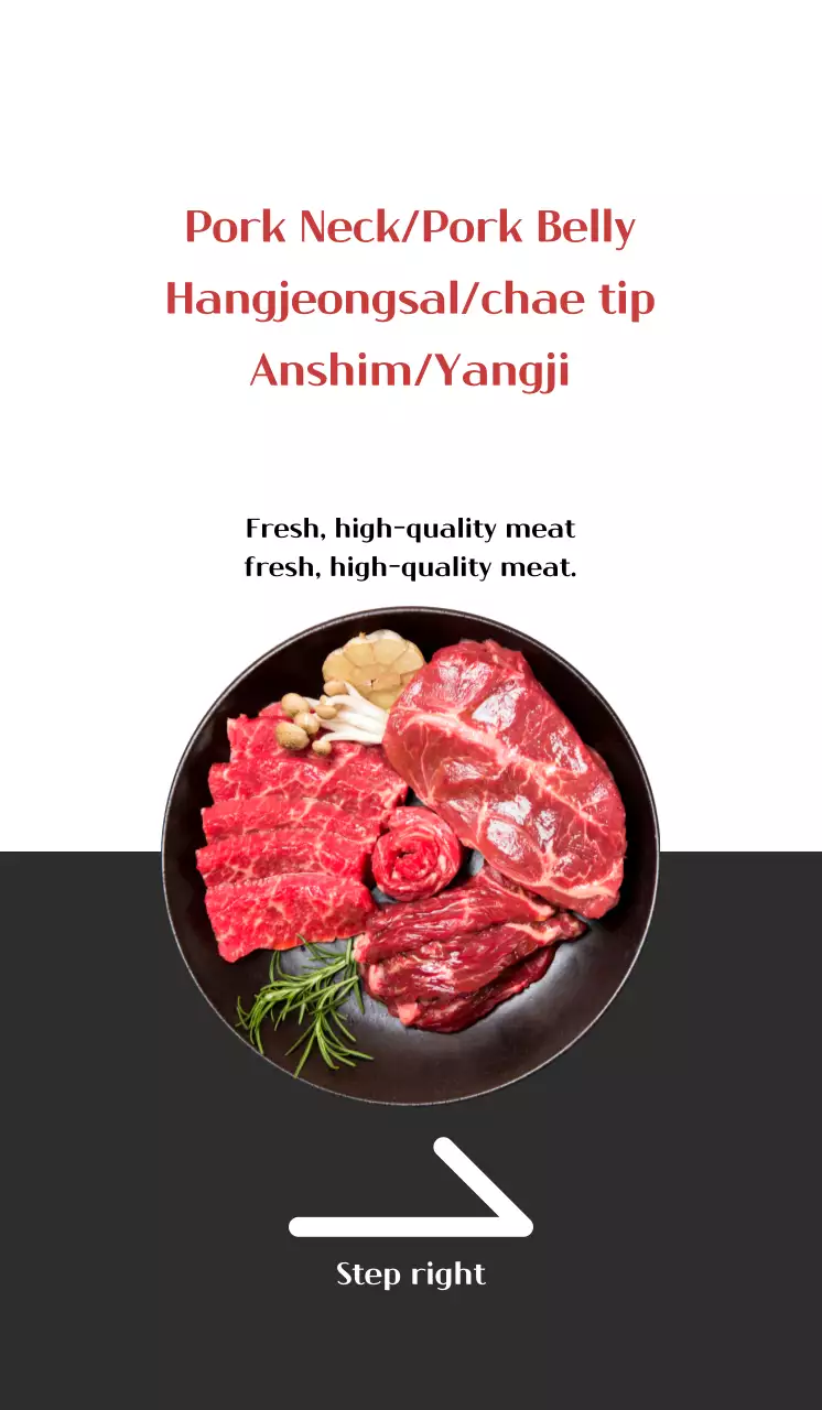 Promosikan toko daging Anda dengan tampilan putih dan abu-abu yang bersih