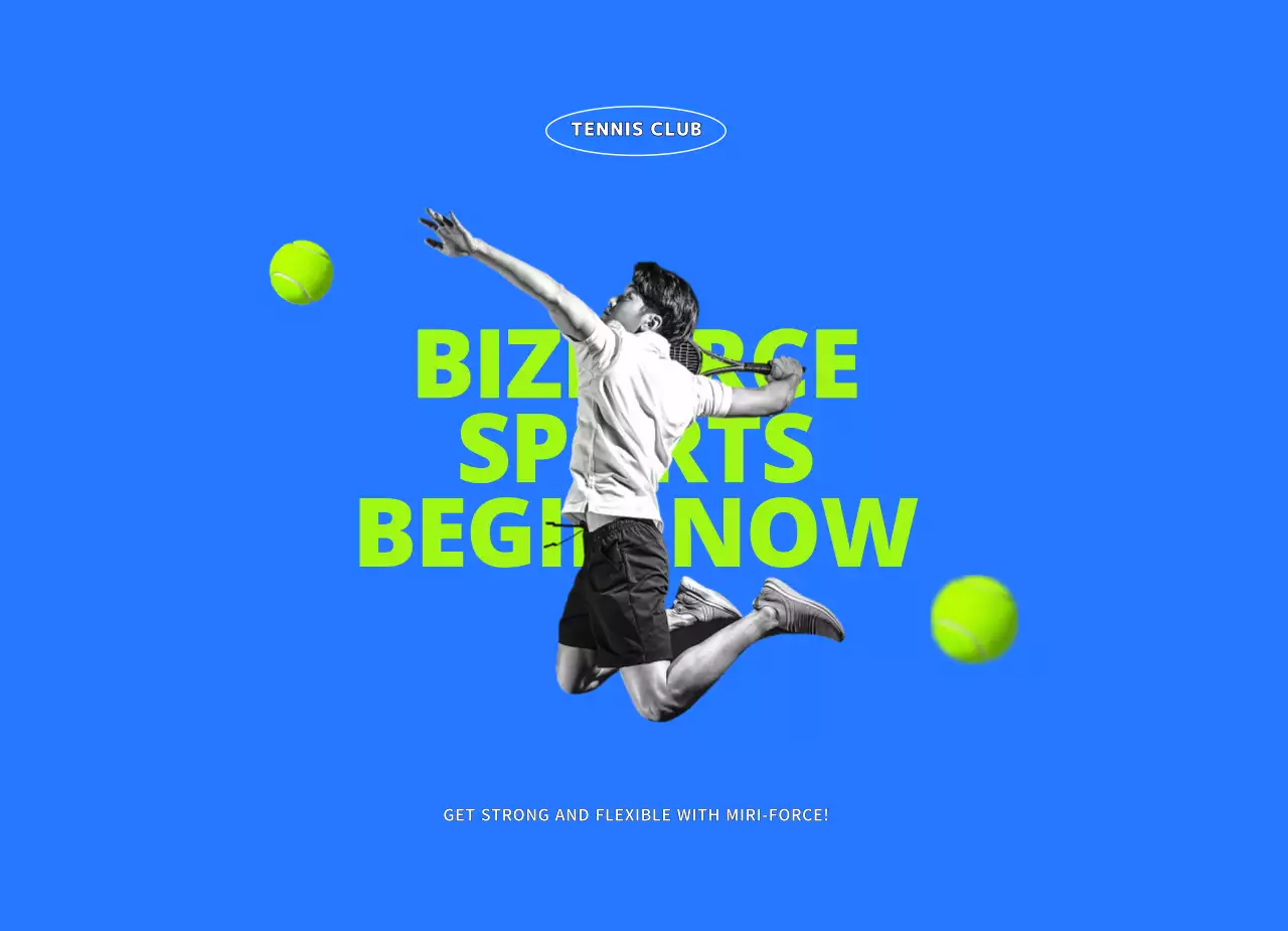 A young, active tennis club in blue and chartreuse colors