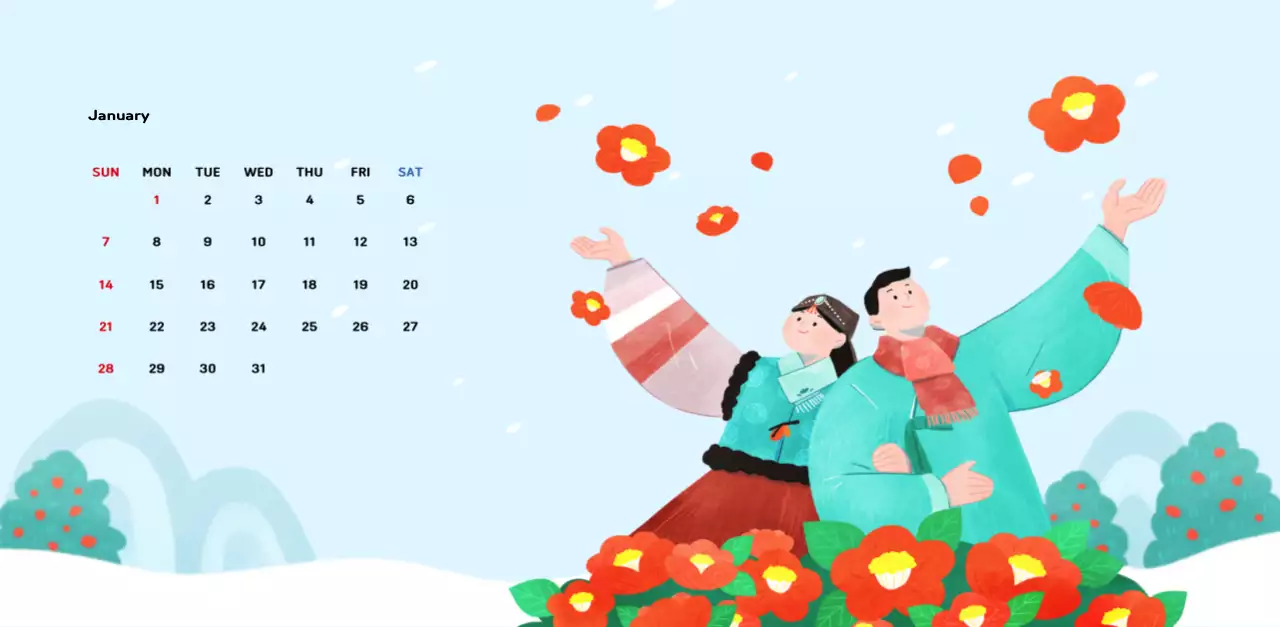 New Year's calendar with a warm, illustrated feel