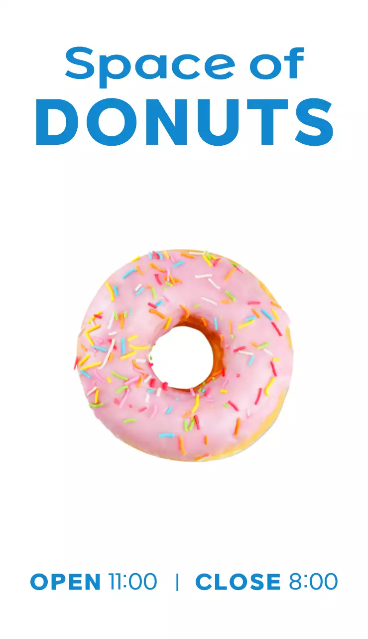 A simple, colorful billboard with text and photos about a donut sale event.