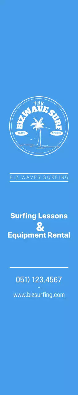 Logo lambang selancar berkonsep sederhana dengan warna biru dan kuning untuk mempromosikan toko.