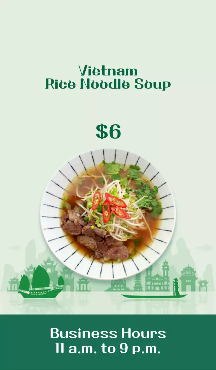 Mempromosikan menu yang bersih dengan gambar bihun dalam warna aksen hijau