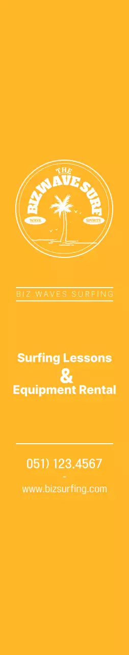 Logo lambang selancar berkonsep sederhana dengan warna biru dan kuning untuk mempromosikan toko.