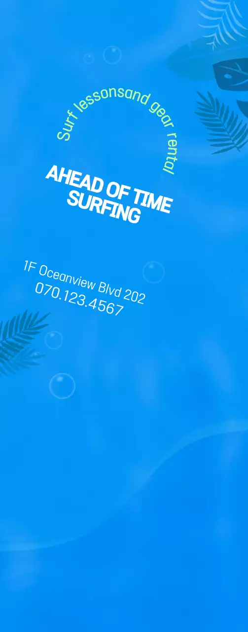 Simple ocean illustration style in blue and chartreuse for surfing information and promotion