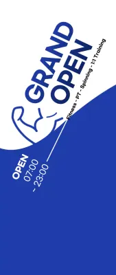 Promover o Fitness Open com um visual azul e branco fresco