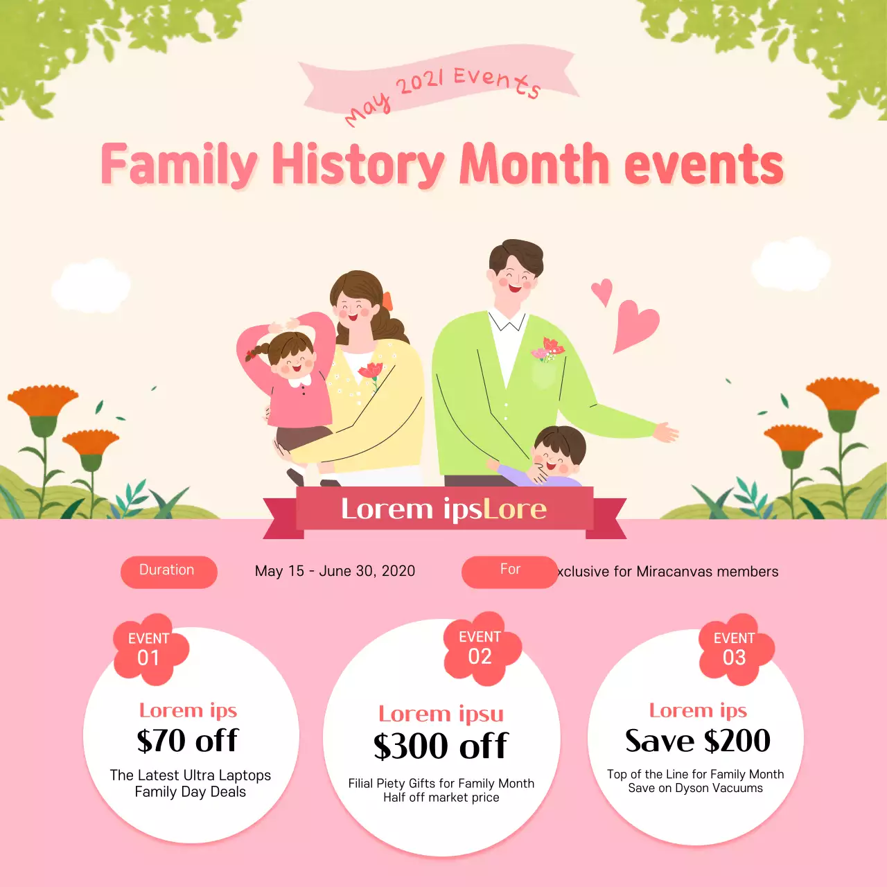 Pink Retro Family Promotion Banner