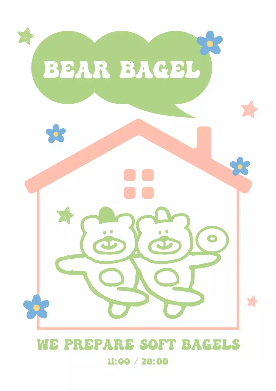 Nhãn dán nội thất tiệm bánh có hình minh họa gấu bagel dễ thương