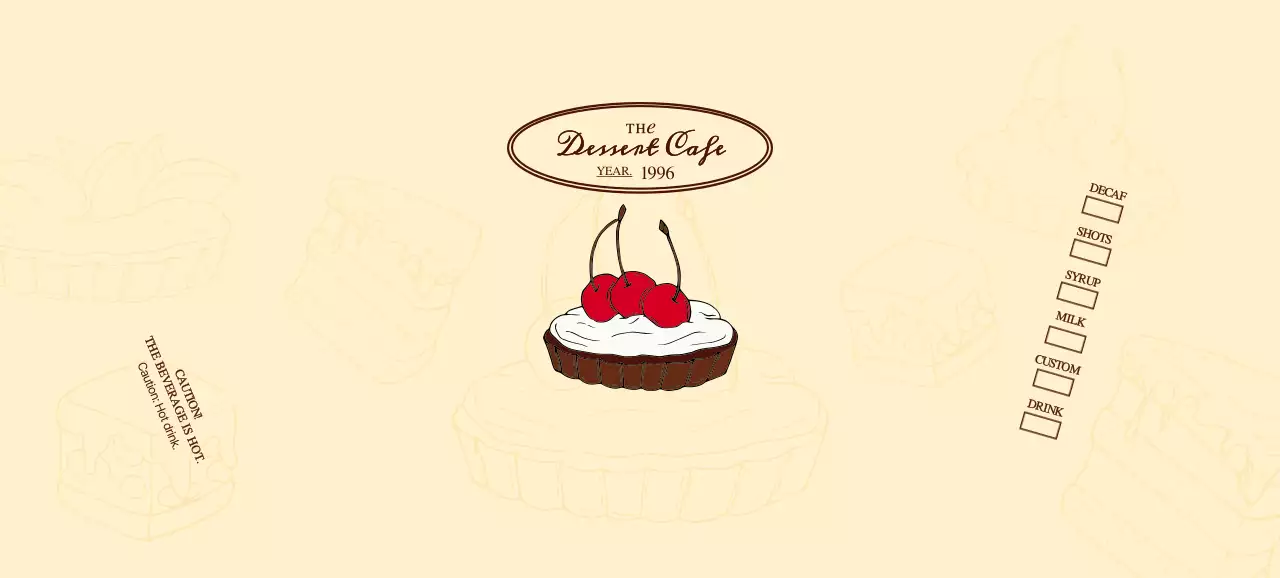 Mempromosikan dan menginformasikan kafe dengan logo emotif berwarna merah coklat dan kuning pucat