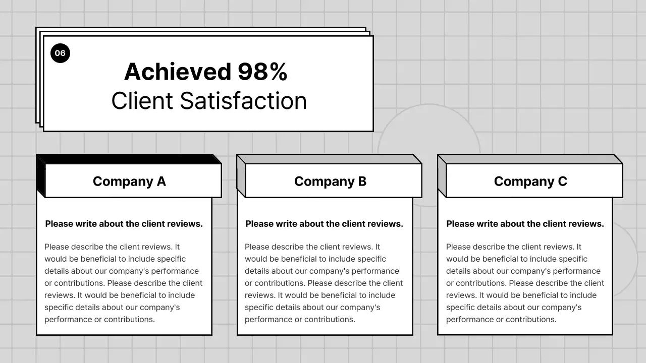 A gray, geometric company profile for a business PT