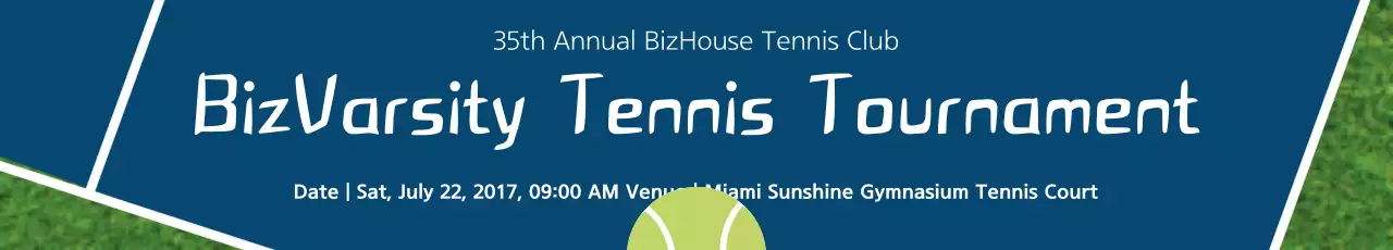 Banner azul para evento de tênis moderno