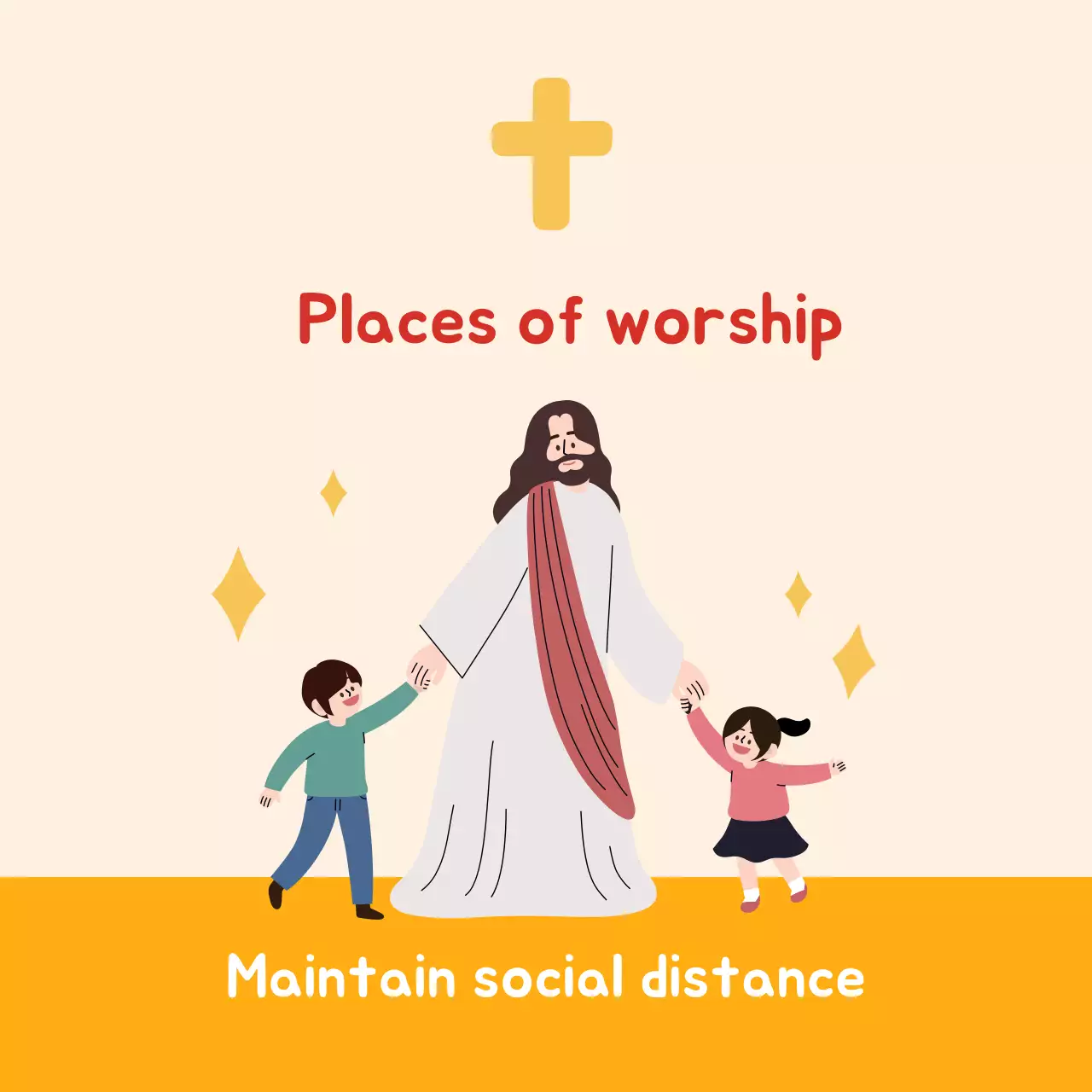 minh họa màu vàng nhà thờ dễ thương corona xa cách xã hội