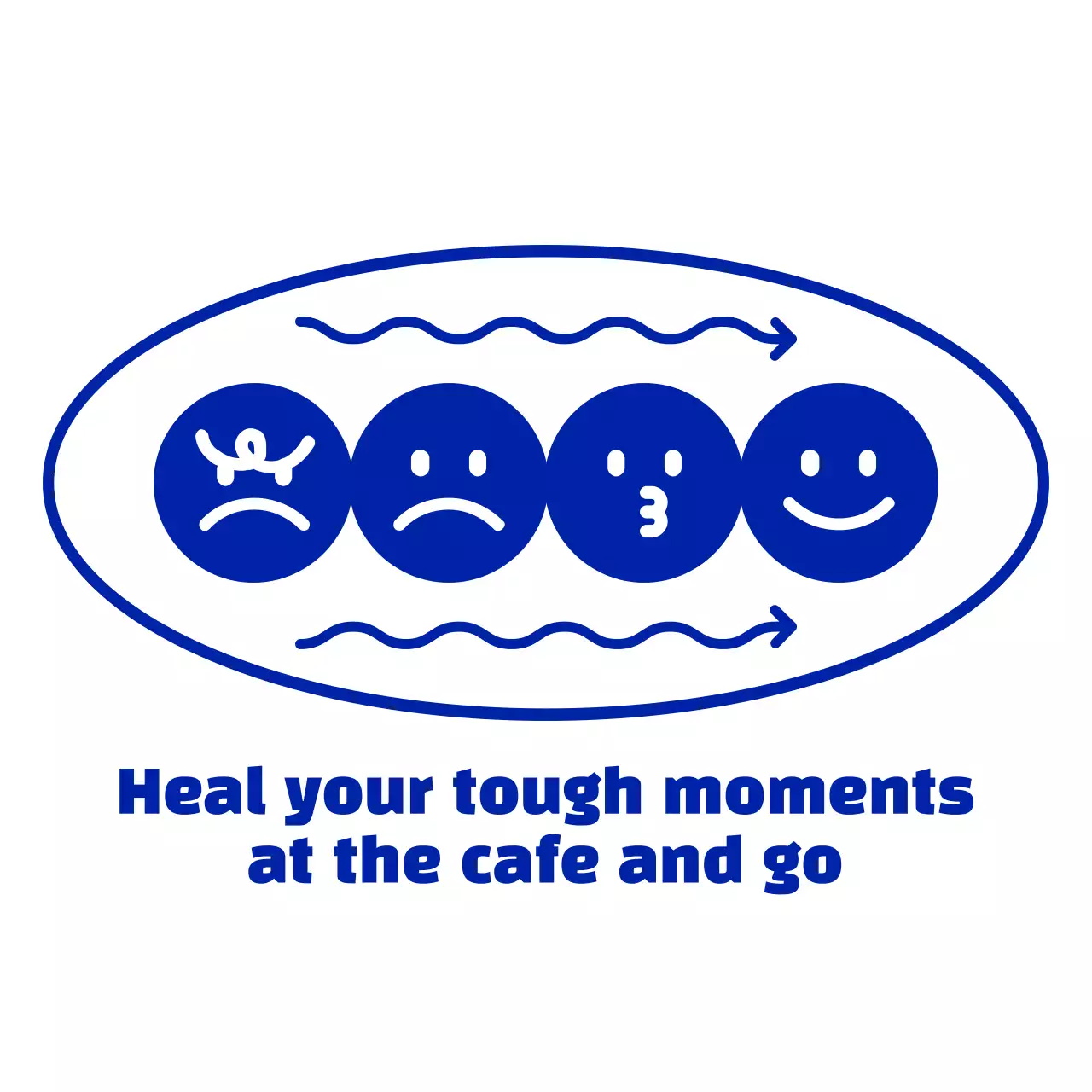 Navy blue, clean and simple emoji and text phrase combination style cafe