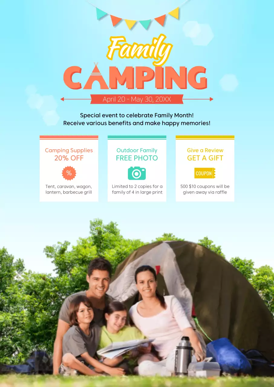 Blue Modern Camping Promotion Poster