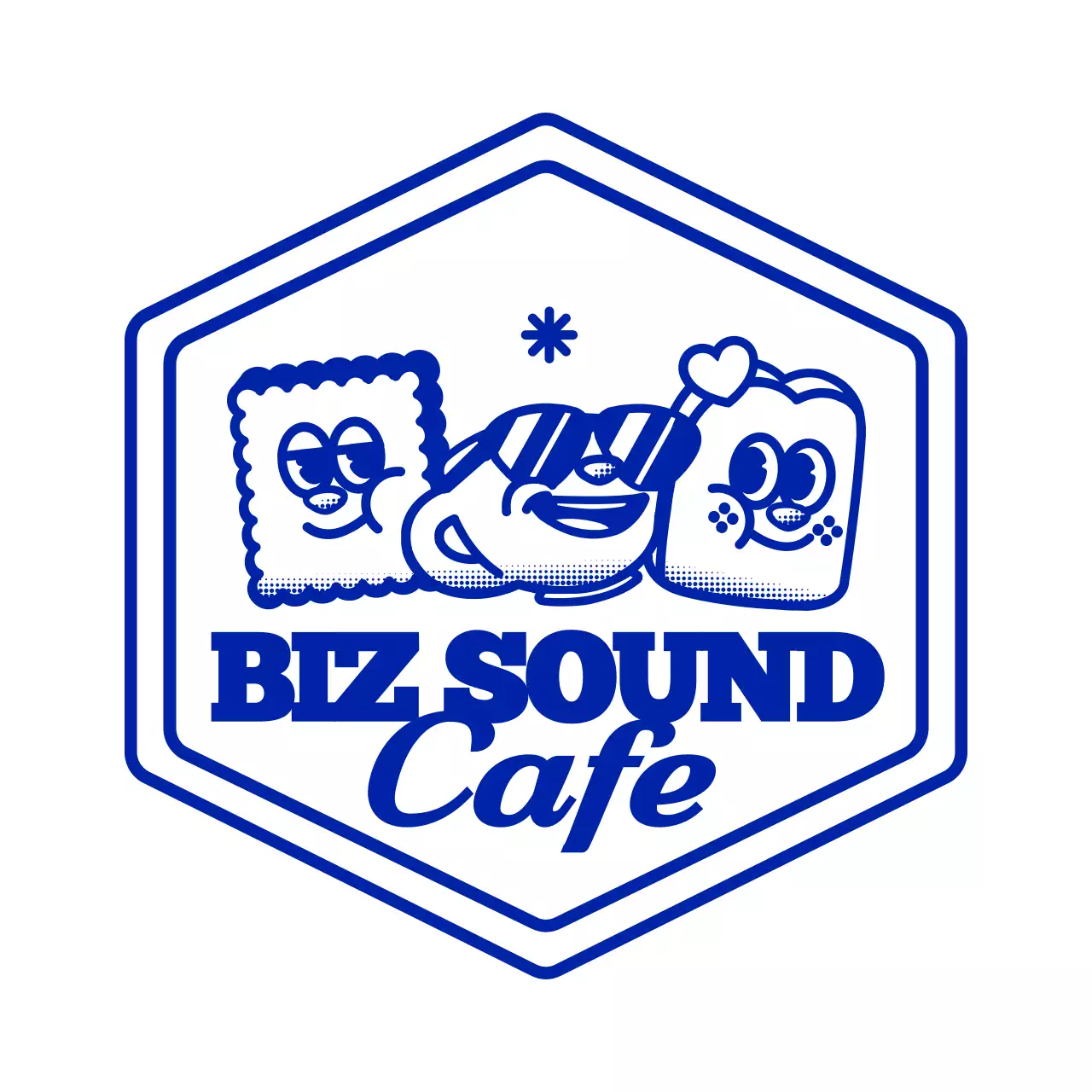 Kafe bergaya logo lambang ilustrasi yang sederhana dan imut dengan warna biru tua