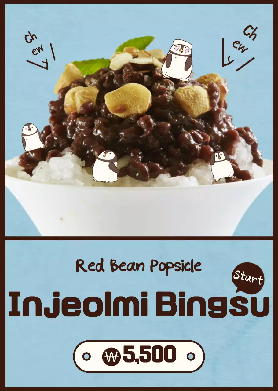Injeolmi red bean shaved ice with cute illustrations
