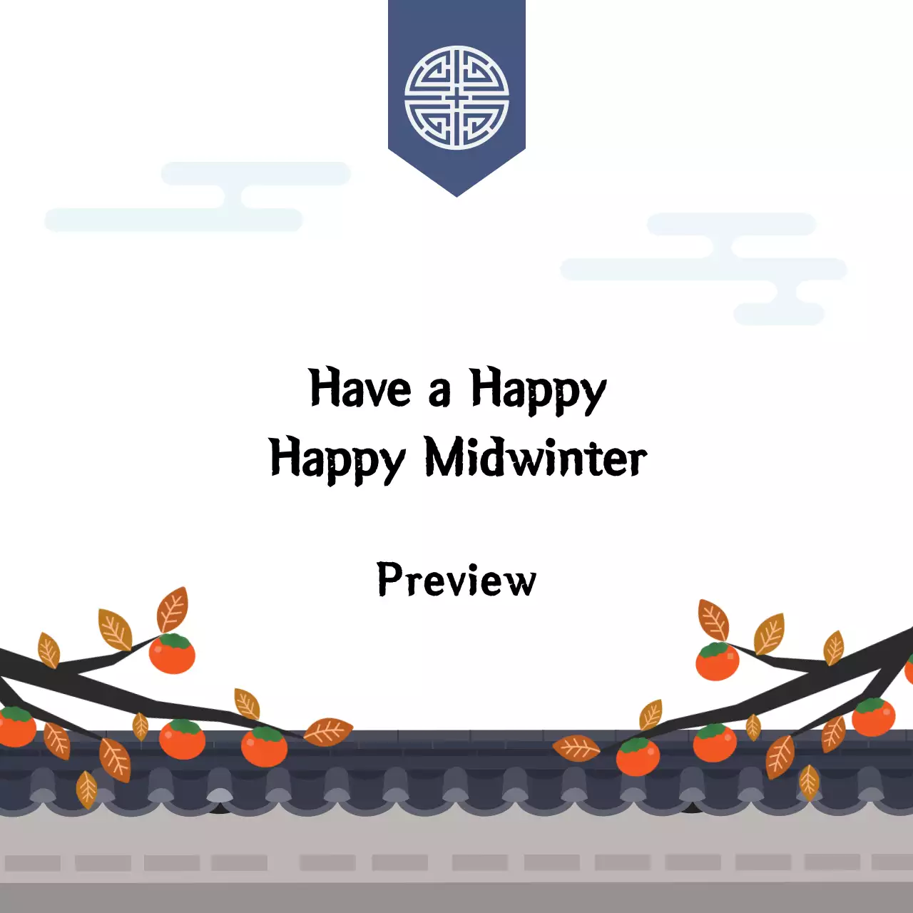 Lời chào Chuseok với ngói truyền thống tông màu xanh và cây hồng