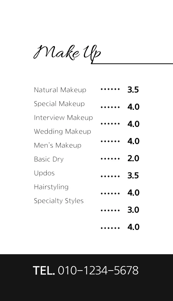 Kartu Nama Menu Rias Minimal Biru