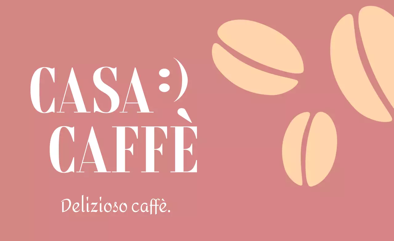 Una promozione classica del caffè con un'illustrazione di chicchi di caffè con testo bianco e colori marrone rossastro e giallo chiaro.