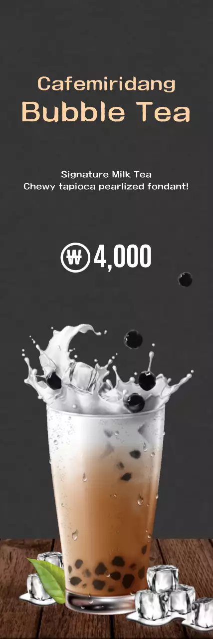 Banner promocional de chá de bolhas moderno preto