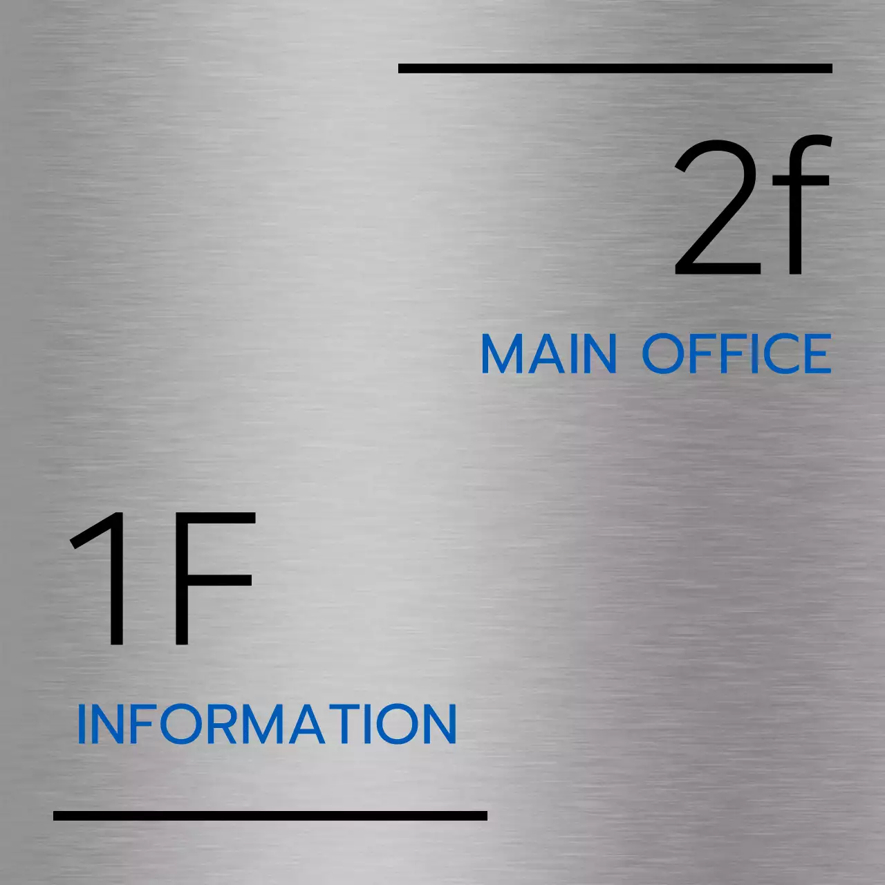 Company place names and floor directions with simple black and blue icons
