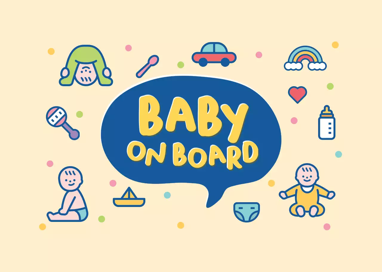 Yellow and blue cute illustration with a child riding on it