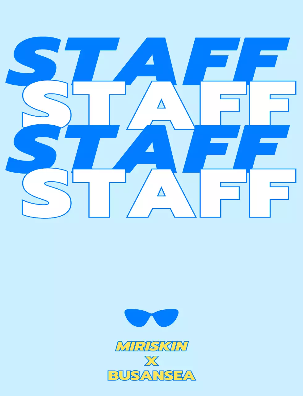 Design for cosmetics company pop-up store staff with blue and yellow walking characters
