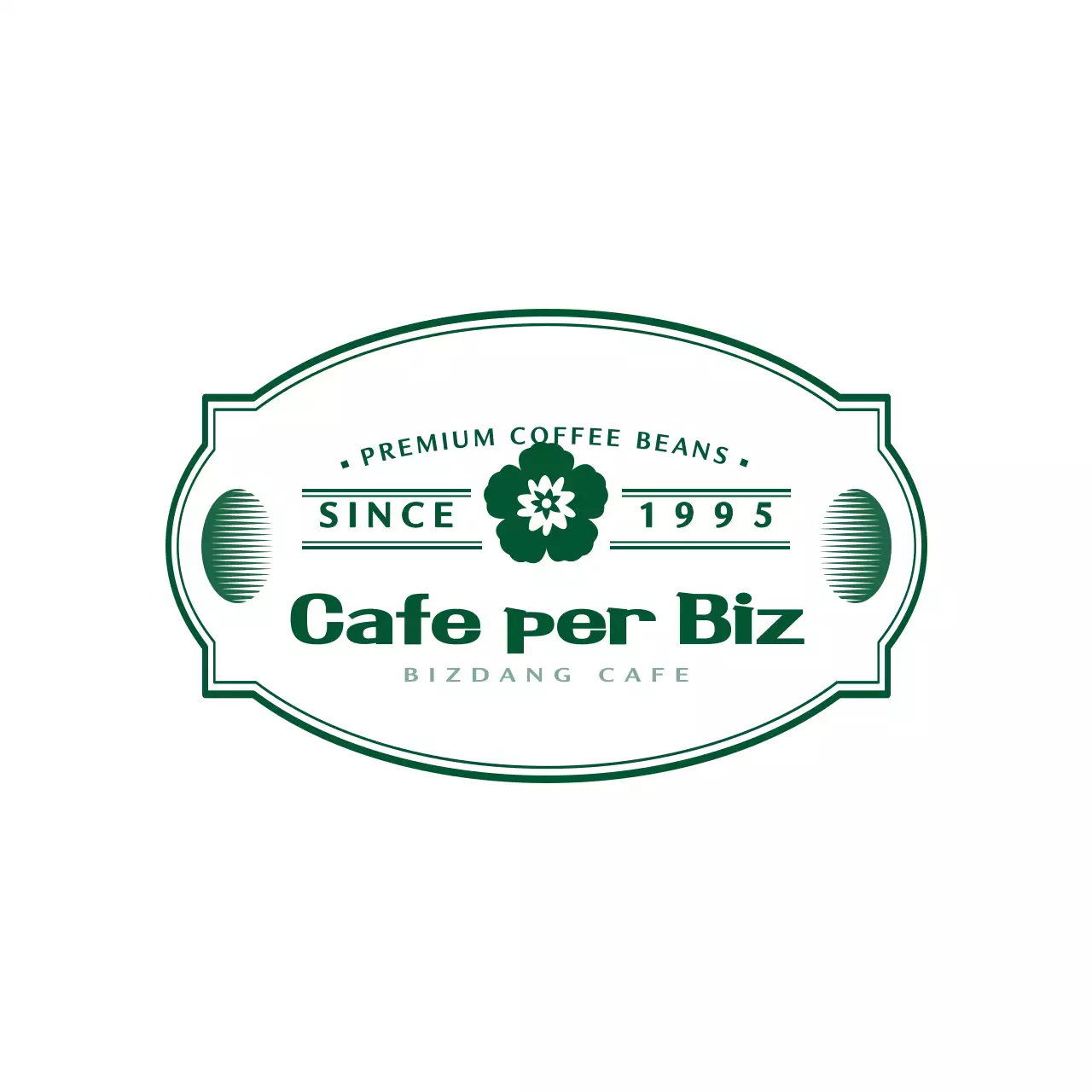 Gaya logo lambang kafe yang emosional dan sederhana dalam warna hijau tua dan putih