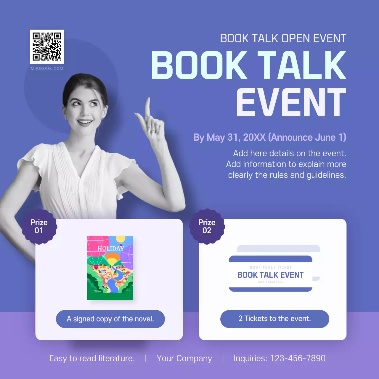 Booktalk concert card in blue and purpleNews design