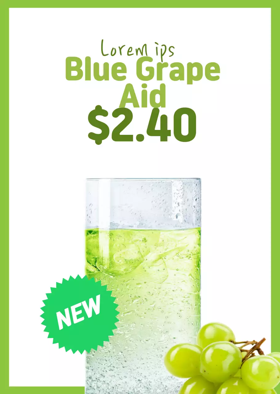 Blue Grapes with a simple layout in a lime green color